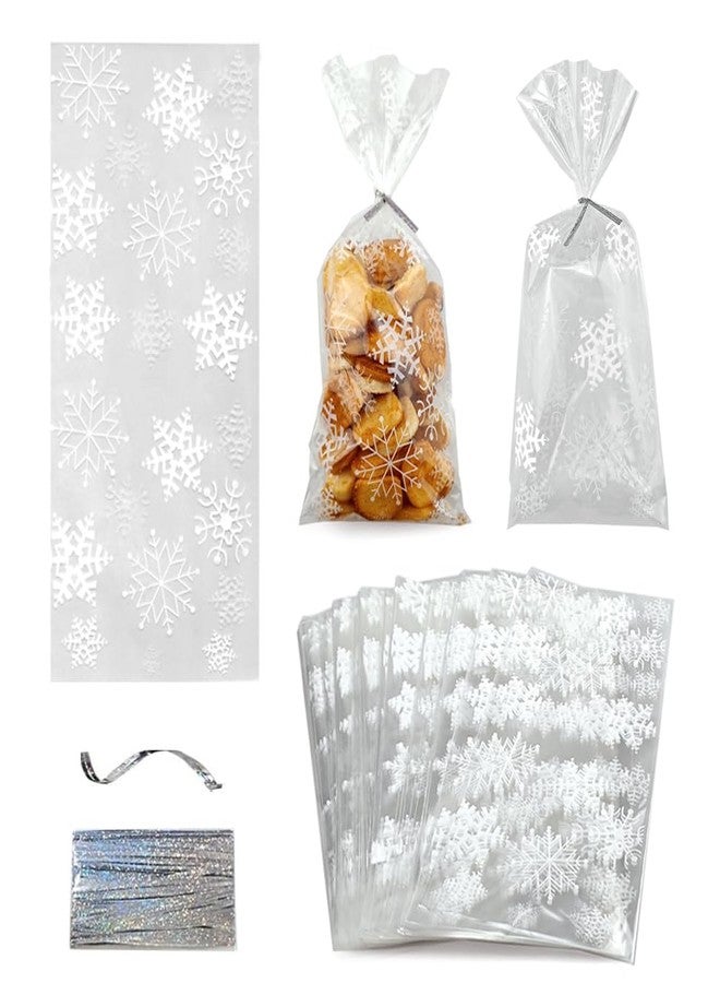 SaktopDeco 100 PCS Christmas Cellophane Bags Treat Bags White Snowflake Cellophane Bags for Cookies Bakery Bag for Christmas Party Birthday Supplies - Image 1
